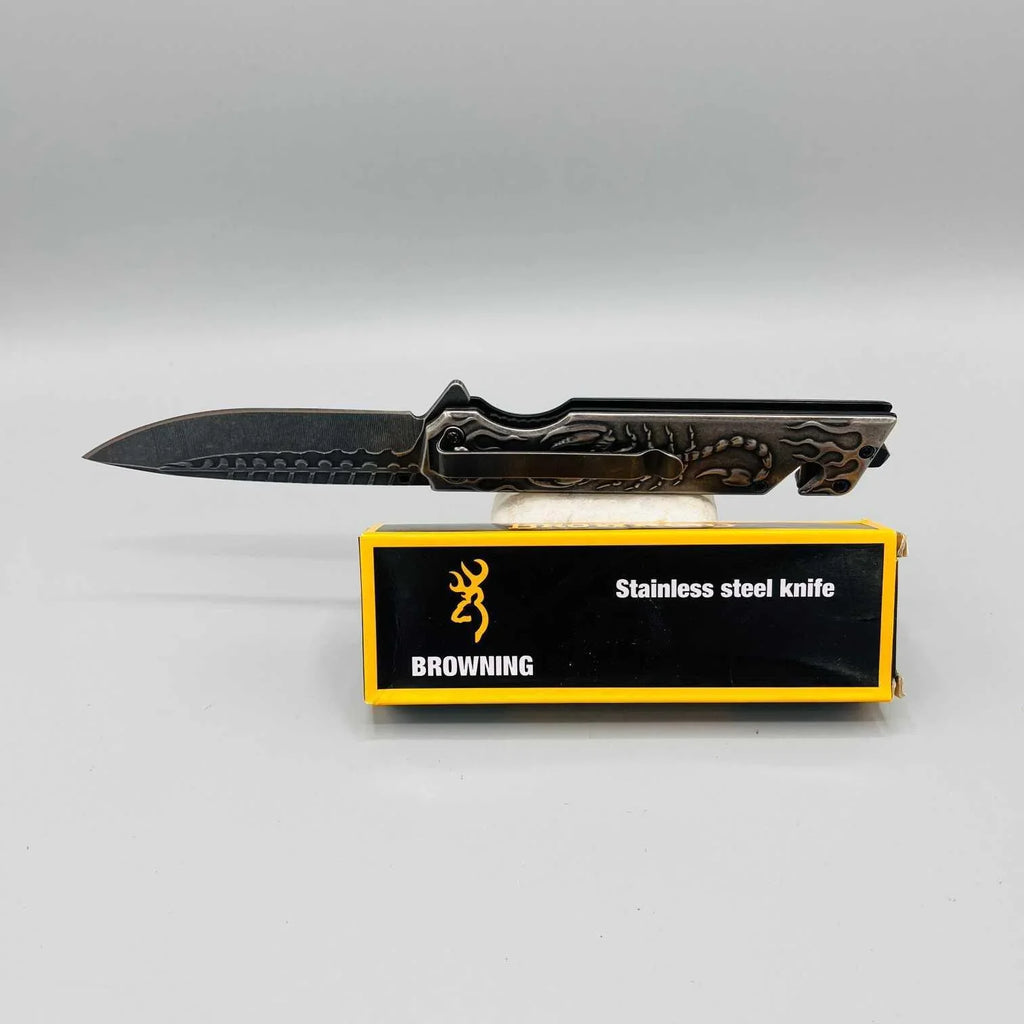 Browning Stainless Steel Knife | Folding Survival Knife with 3.6 Inches - khan American Tools